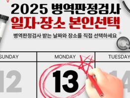 병무청, 2025 병역판정검사 일자·장소 본인 선택 기사 이미지