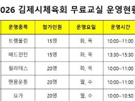 2026 김제시체육회 생활체육 무료교실 운영!!! 기사 이미지