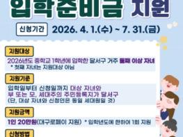 달서구, 중학생 입학준비금 지원… 둘째 이상 20만원 지급 기사 이미지